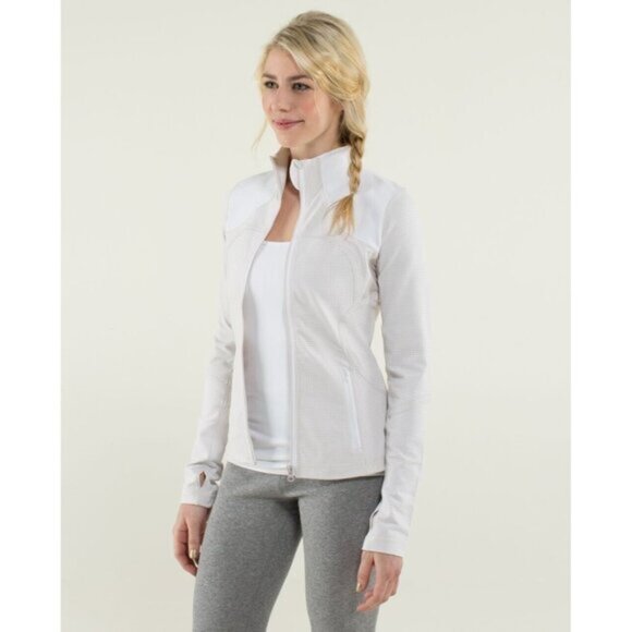 Lululemon Forme Full Zip Jacket Gingham Plaid Dune White Size 8 Activewear - Picture 14 of 16